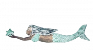 Green Wooden Mermaid Holding A Sea Star