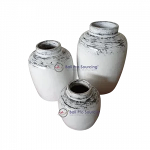 A Set of 3 Blue & White Washed Small Lombok Pot – Image 2