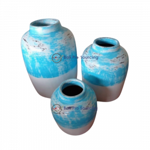 A Set of 3 Blue & White Washed Small Lombok Pot