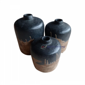A Set of 3 Simetrical Round Shaped Painted Color Lombok Pot – Image 3