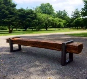 Banc poutre bois rustique sur armature métalique 200 - BANC