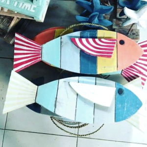 Wooden Red White Fish decor