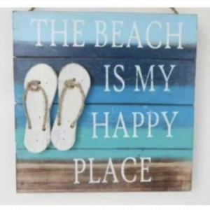 Décoration murale "La plage est mon endroit heureux" avec tongs