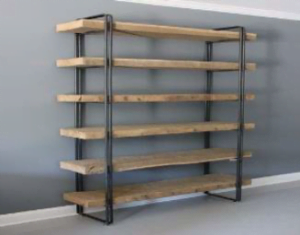 Etagère à livres 6 plateaux en bois et montant métalique