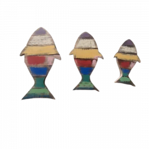 Un ensemble de 3 baleines colorées en bois