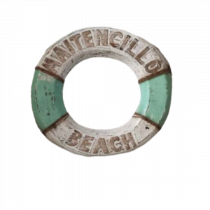 Beach Decor Life Ring,Tiki Bar Hut"Maintencillo Beach" Green