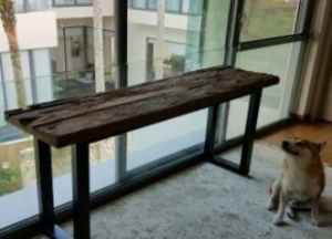 Console haute rustique sur cadre métal - TABLE CONSOLE