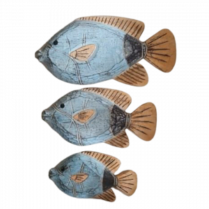 A set Of 3 Yellow Fin Wooden Fish