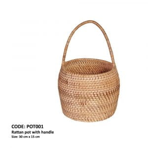 Pot avec poignée beige en rotin
