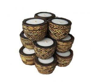 A Set of 3 Long Thin White Washed Finished Lombok Pot