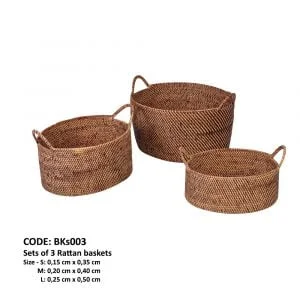 Ensemble de 3 paniers ronds en rotin