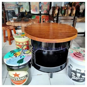 A Set Of Recycled Drum Table And Chairs