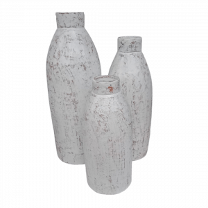 A Set of 3 Long Thin White Washed Finished Lombok Pot