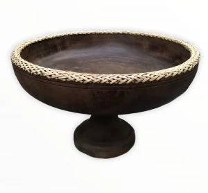 Coupe à fruits bois et rotin naturel 30 CM
