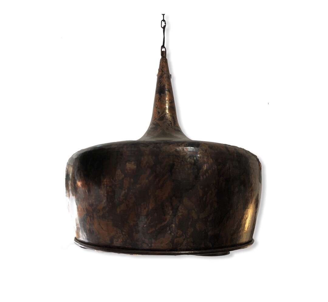 Grande lampe chapeau suspendu en cuivre - Lampe large chapeau suspension en cuivre
