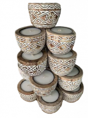 Palm Carved Candle - Pot bougie ovale sculpté en Palmier
