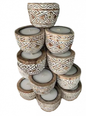 Bougie sculptée en palmier - Pot bougie ovale sculpté en Palmier