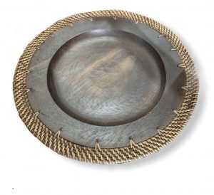 Plate 50 cm wood and natural rattan