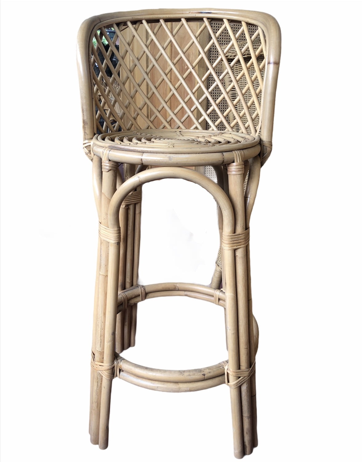 Rattan bar stool with backrest - Tabouret de bar en rotin avec dossier