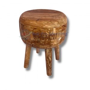 Tabouret rond en bois de teck