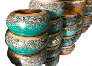 Wooden big bowl mix colour decoration