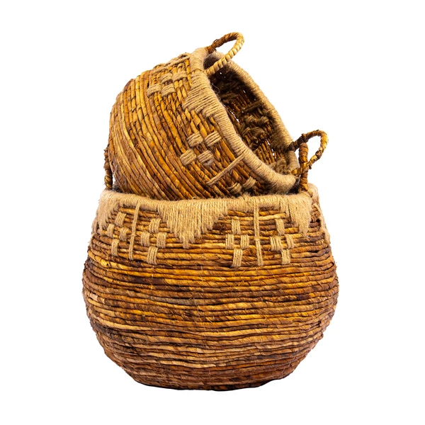 Un ensemble de 2 paniers en kufa noir naturel