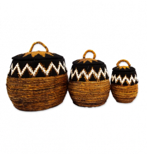 Lot de 3 paniers à linge blancs naturels Dayak