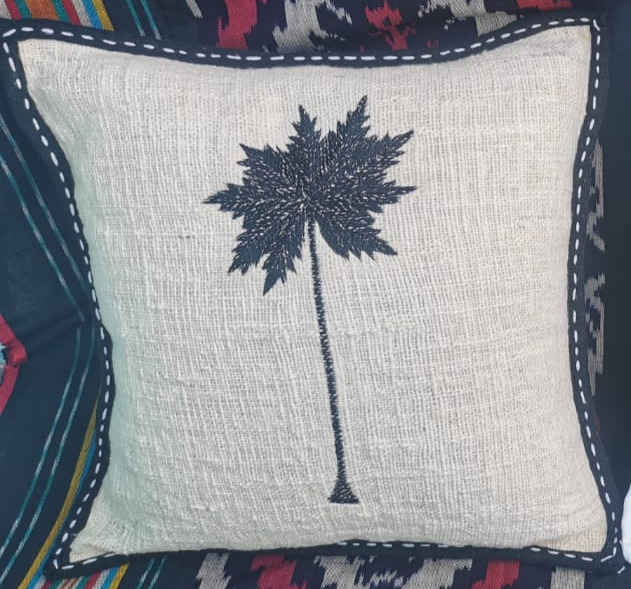Oreiller Broderie Palmier Noir