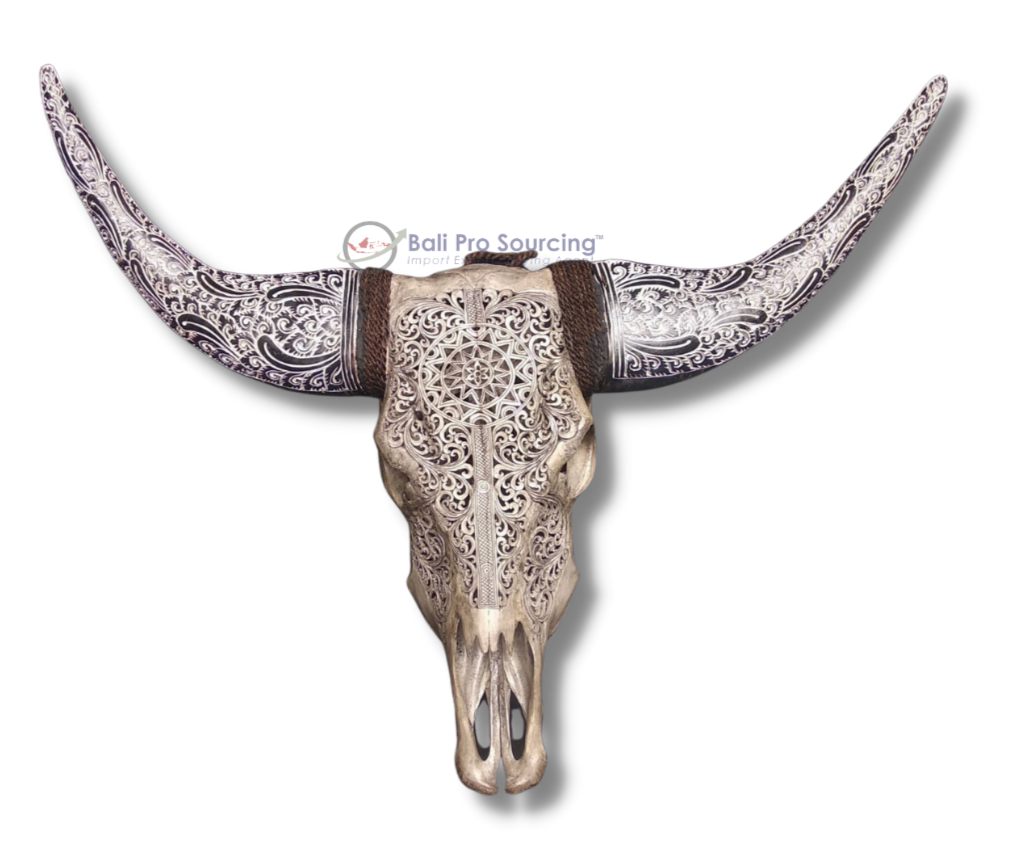 Extra Large Gris Clair Buffalo Skull Sun Flower Sculpté