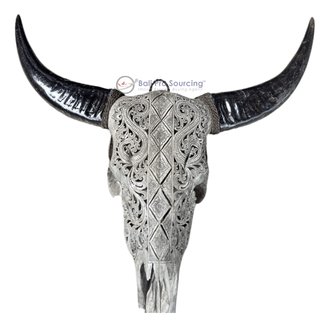 Crâne de buffle gris sculpté