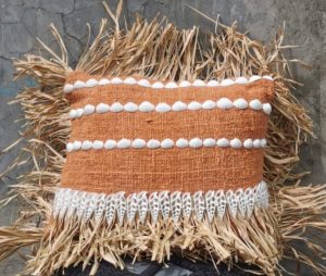 Luisa Orange Sea Shell pillow cover with Raffia