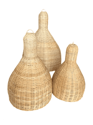 a set of 3 corong rattan lamp