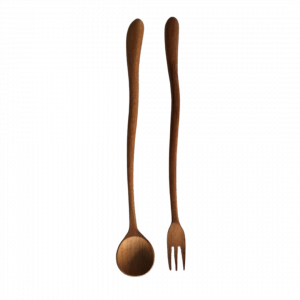 Ensemble de salade longue cuillère et fourchette en bois