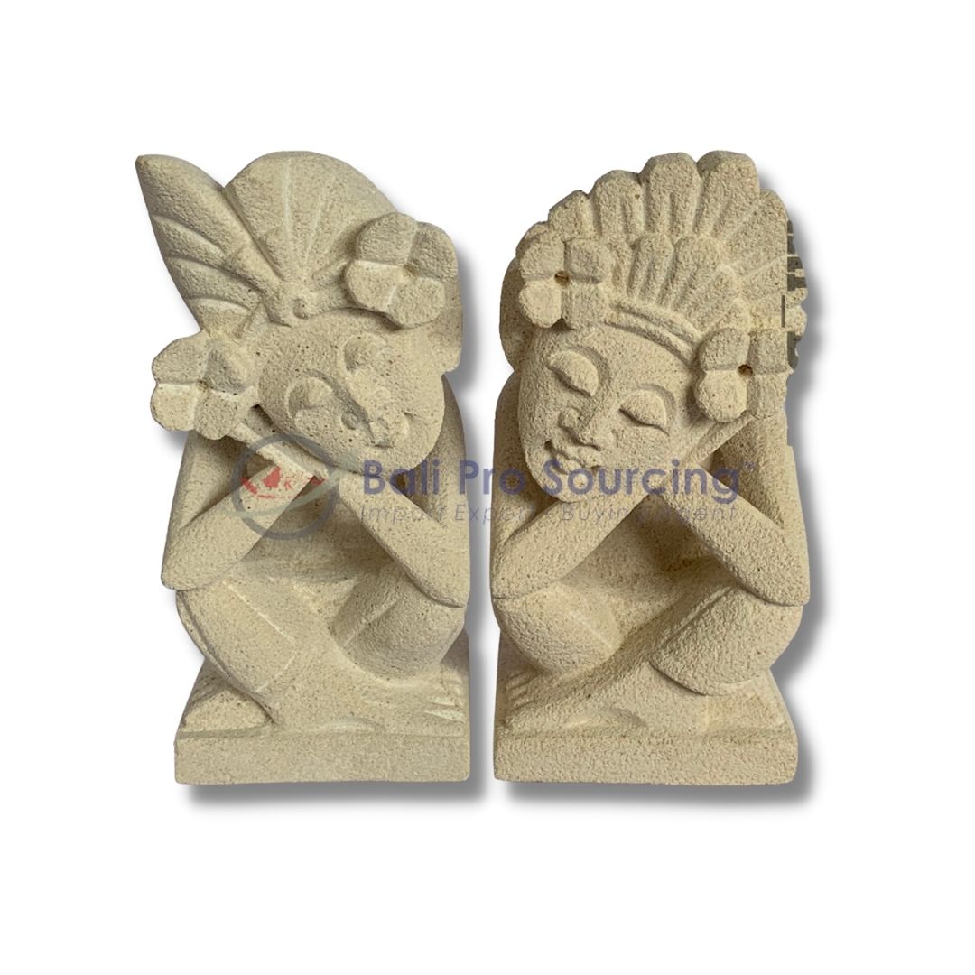 A Set Of 2 Small Balinese Women Statue