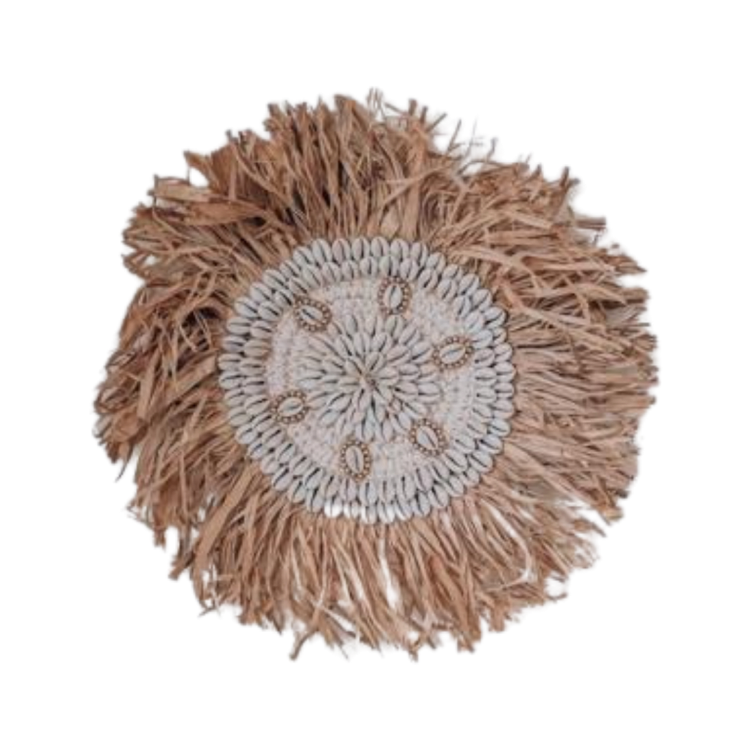 Décoration murale en herbe avec coquillages