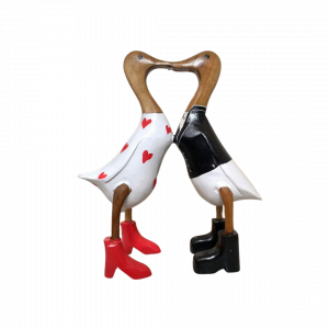 A Set Of 2 Wooden Duck In Kissing