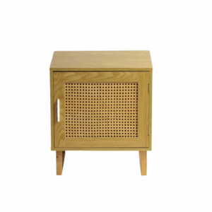 Teak Wood And Rattan Bedside