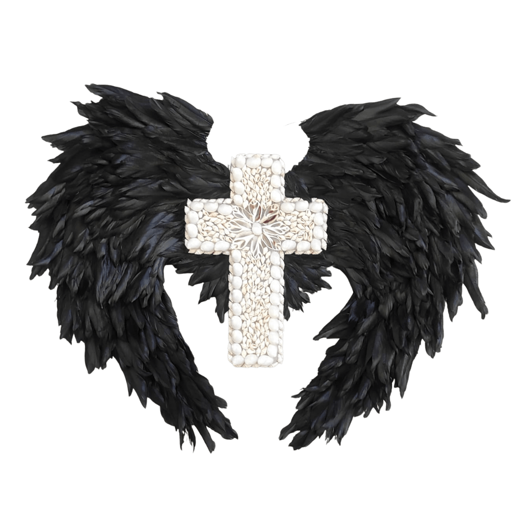 Black Feather Wings With Seashells