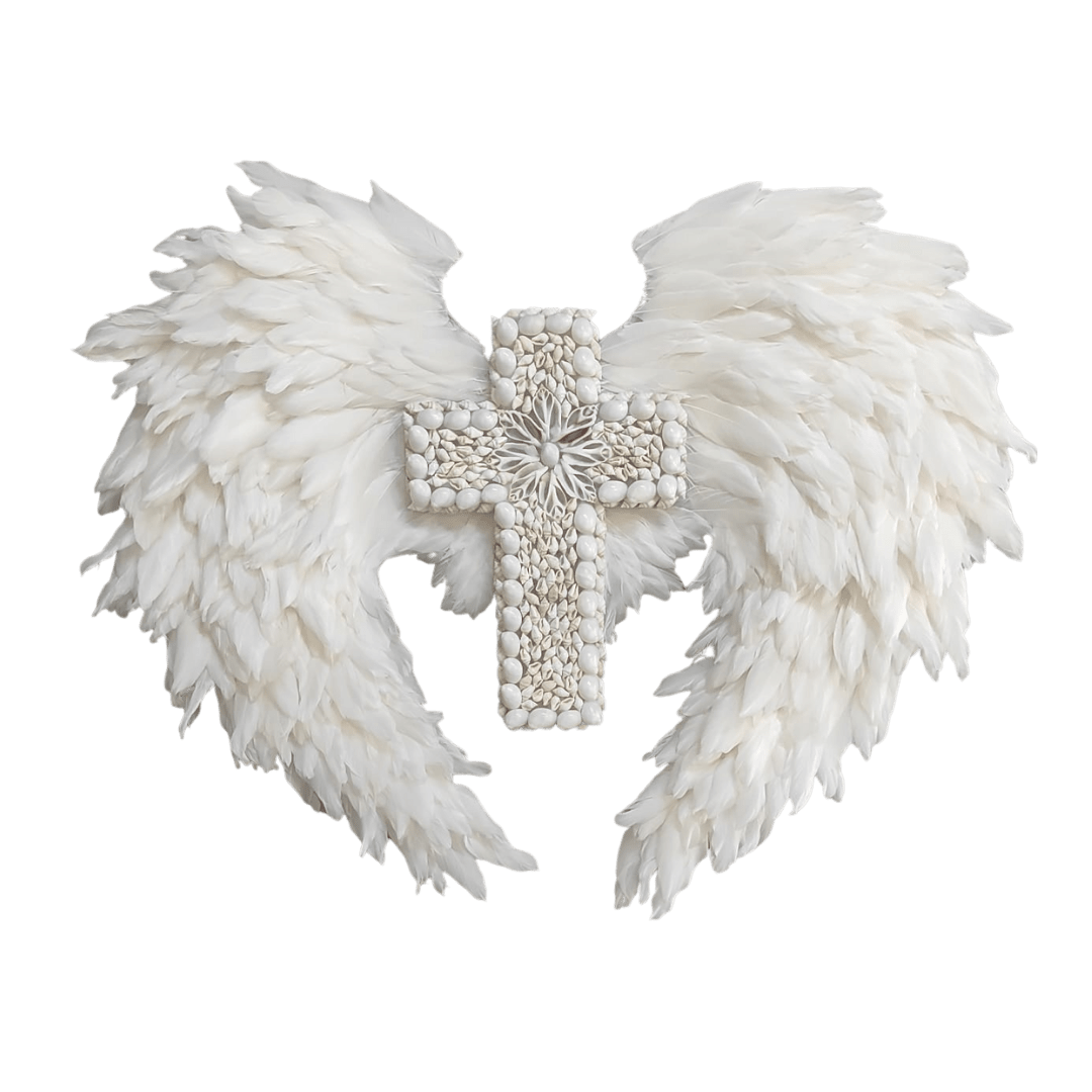 White Feather Wings With Seashells