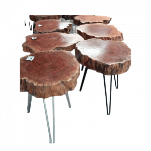 Table basse en bois de litchi avec pieds en bâton de fer ou pieds en épingle à cheveux en fer Lot de 3