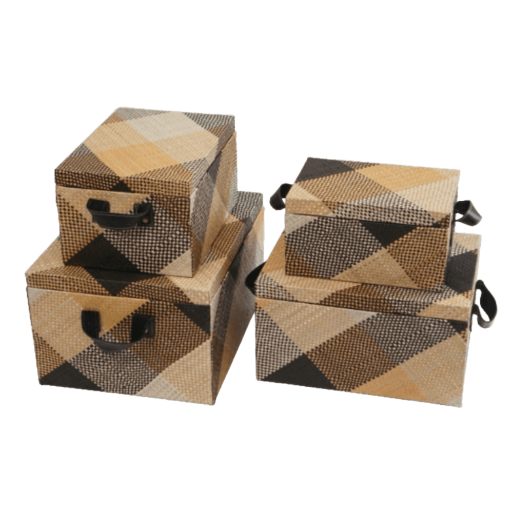 2021907 - set of 4 rect box with leather handle