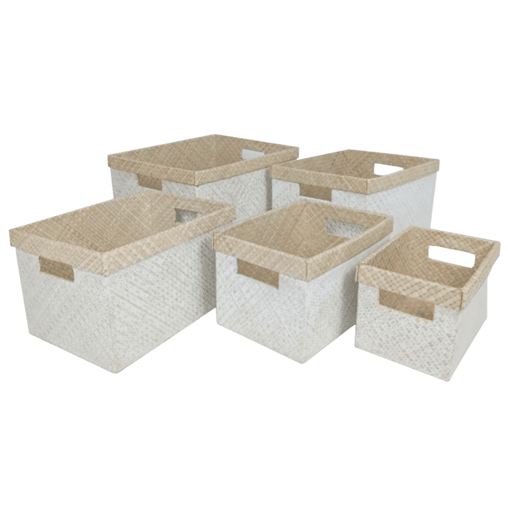 2022706 - set of 5 recta basket - natural and white wash color