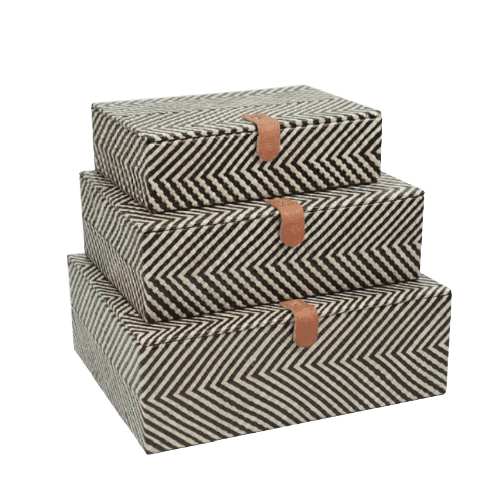 2022708 - set of 3 zigzag rect box with leather