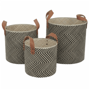 2022710 - set of 3 zigzag round basket with leather handle