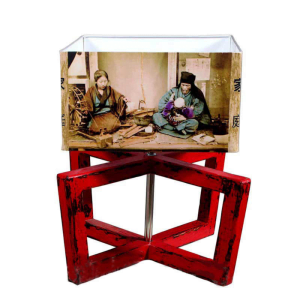 " CROSS " LAMP W/ SQUARE PAINTING SHADE