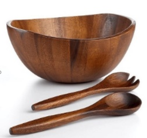 Set of Wooden Bowl, Spoon, & Fork